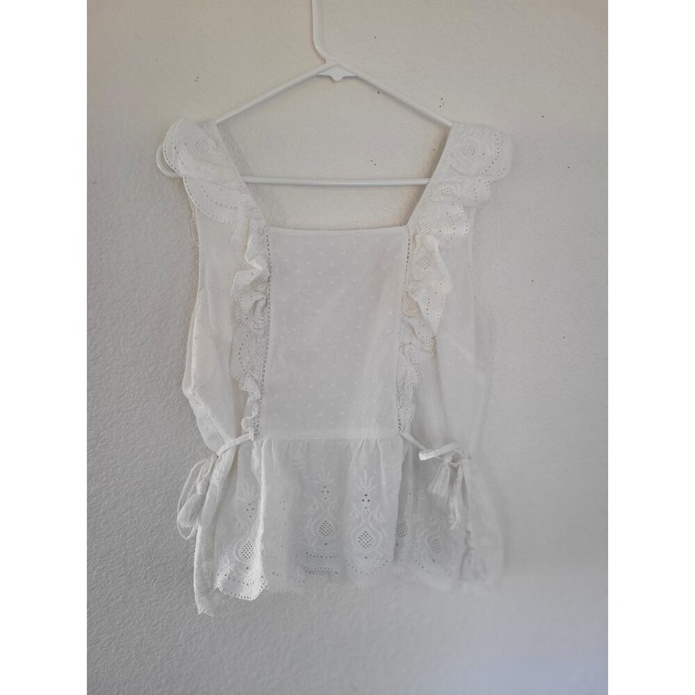 Shyanne Women's White Ruffle Side Tie Tank Top Western Blouse size XL Eyelet